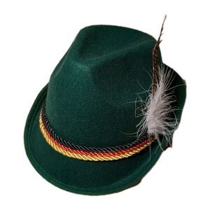 Bavarian Fedora Green Felt Oktoberfest Hat Feather Mens M